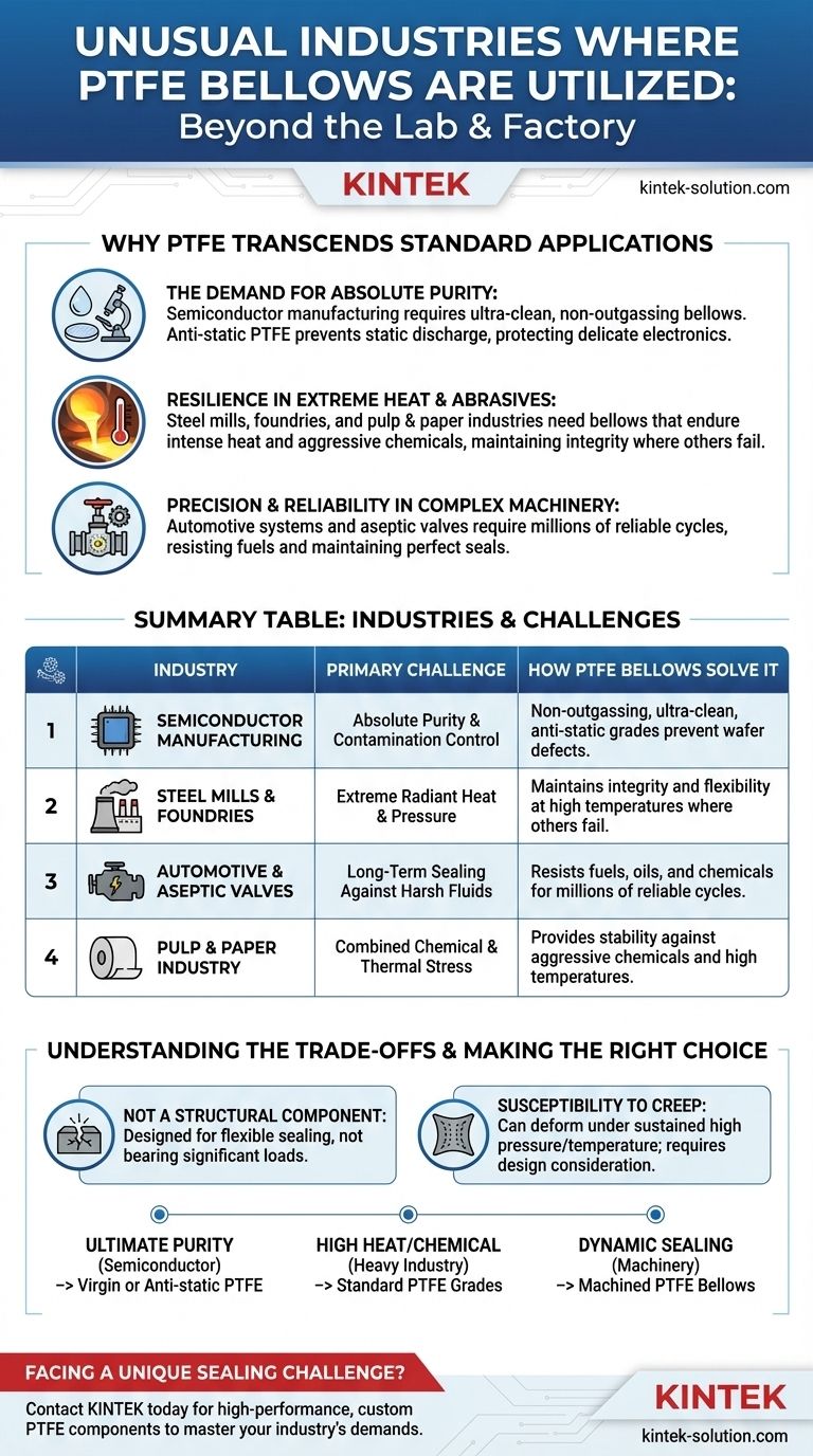 Quali sono alcuni settori insoliti in cui vengono utilizzati i soffietti in PTFE? Padroneggiare l'estrema purezza, il calore e la precisione Guida Visiva