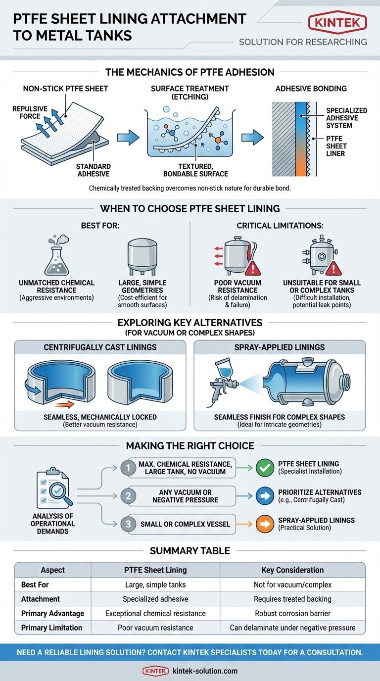 How is a PTFE sheet attached to metal surfaces in chemical tanks? A Guide to Specialized Adhesive Bonding Visual Guide