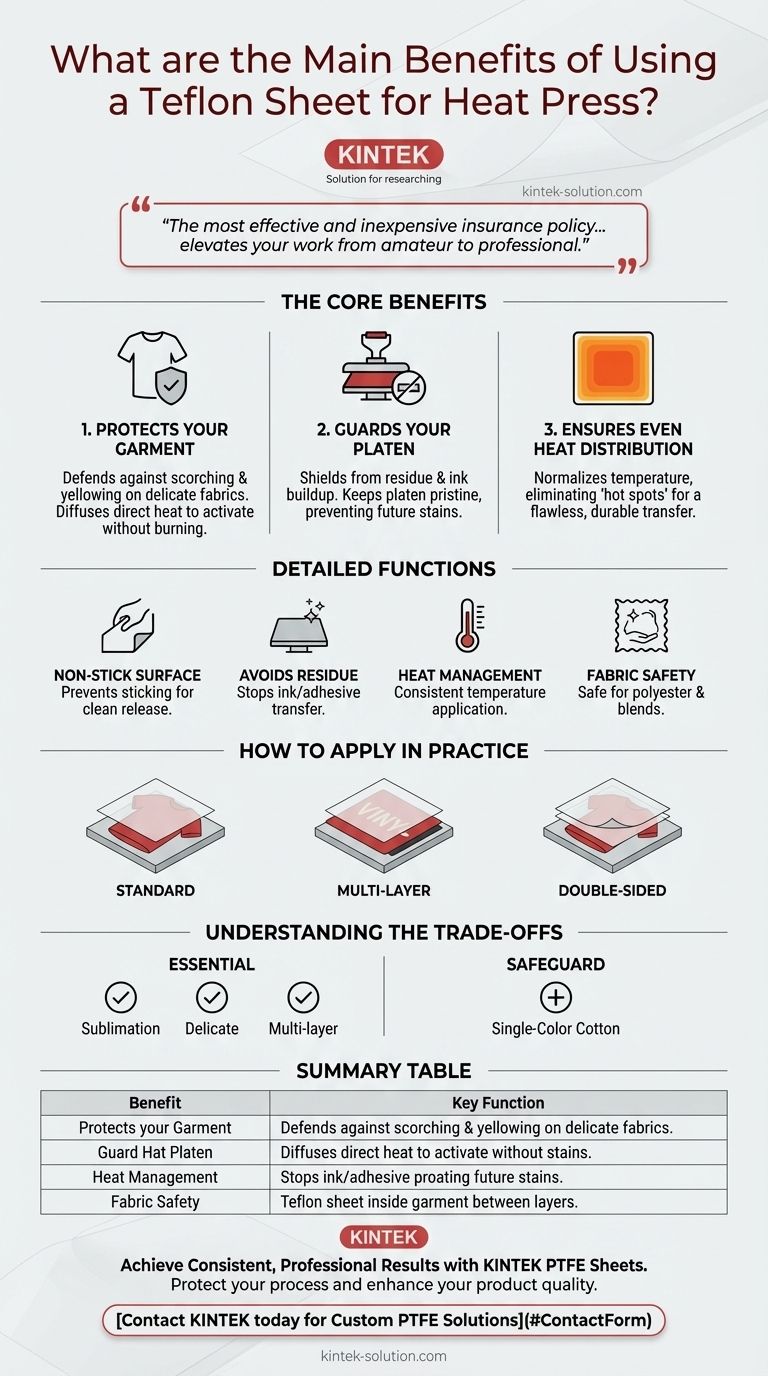 What are the main benefits of using a Teflon sheet for heat press? Achieve Flawless, Professional Transfers Visual Guide