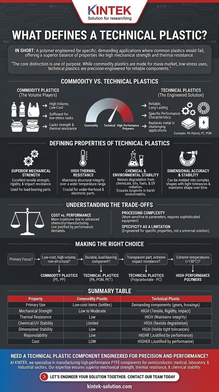 What defines a technical plastic? An engineered polymer for demanding applications. Visual Guide