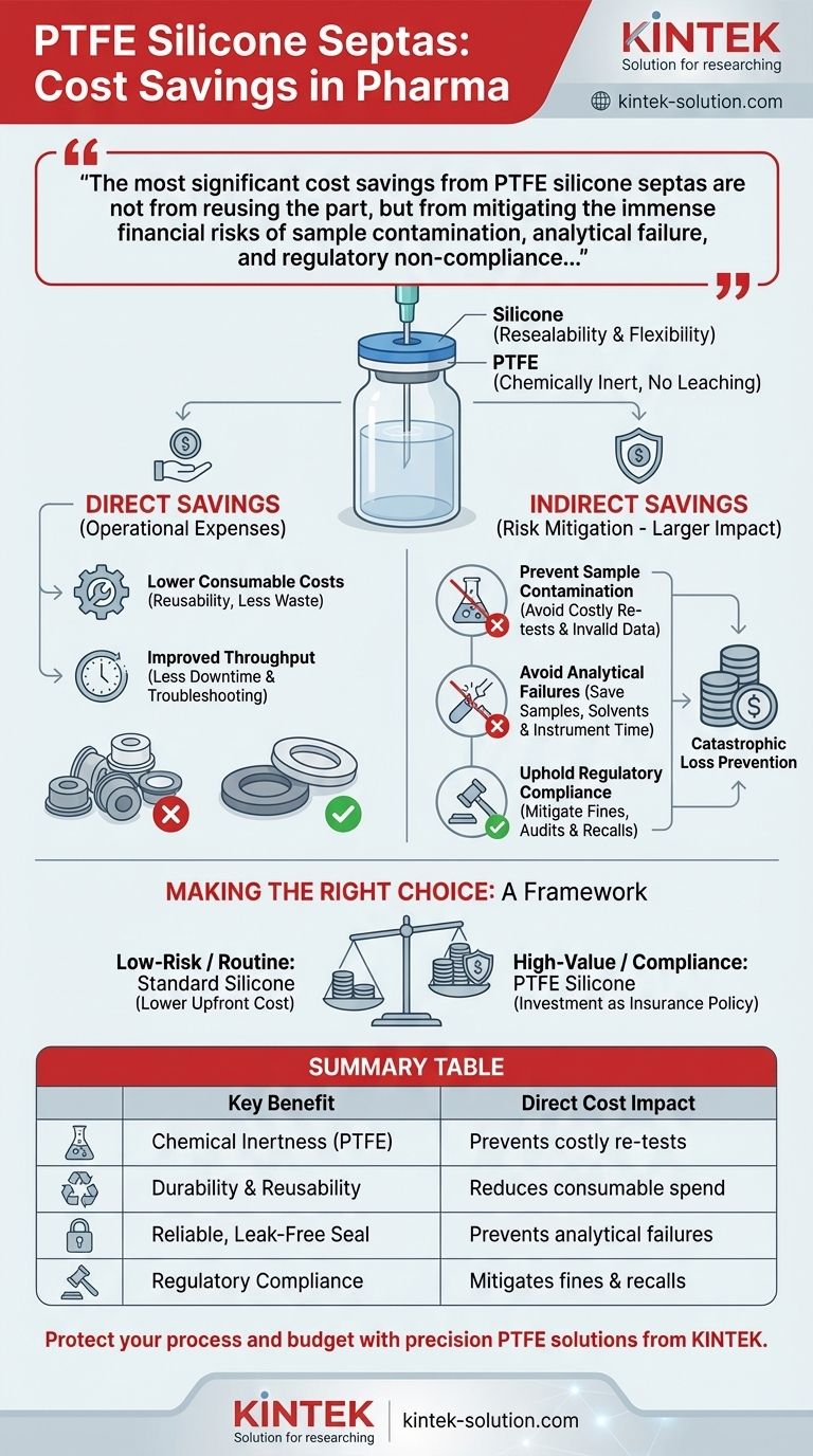 How do PTFE silicone septas contribute to cost savings in the pharmaceutical industry? Prevent Costly Failures and Protect Your Bottom Line Visual Guide