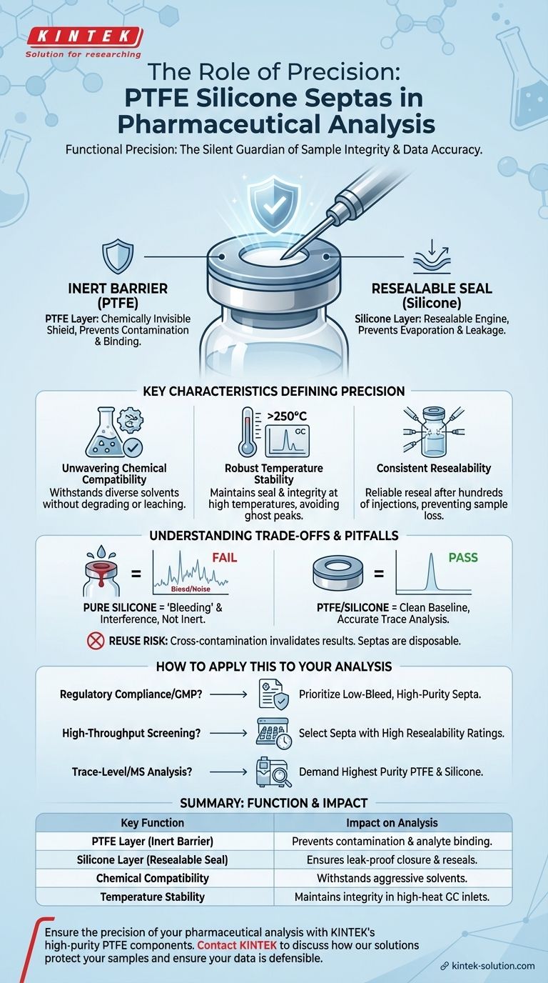 Какую роль играет точность при использовании септ из ПТФЭ-силикона для фармацевтического анализа? Обеспечьте надежные, соответствующие нормативным требованиям данные Визуальное руководство