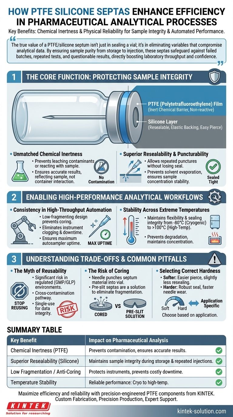 In che modo i setti in PTFE/silicone migliorano l'efficienza nei processi analitici farmaceutici? Aumenta la produttività del laboratorio e l'integrità dei dati Guida Visiva
