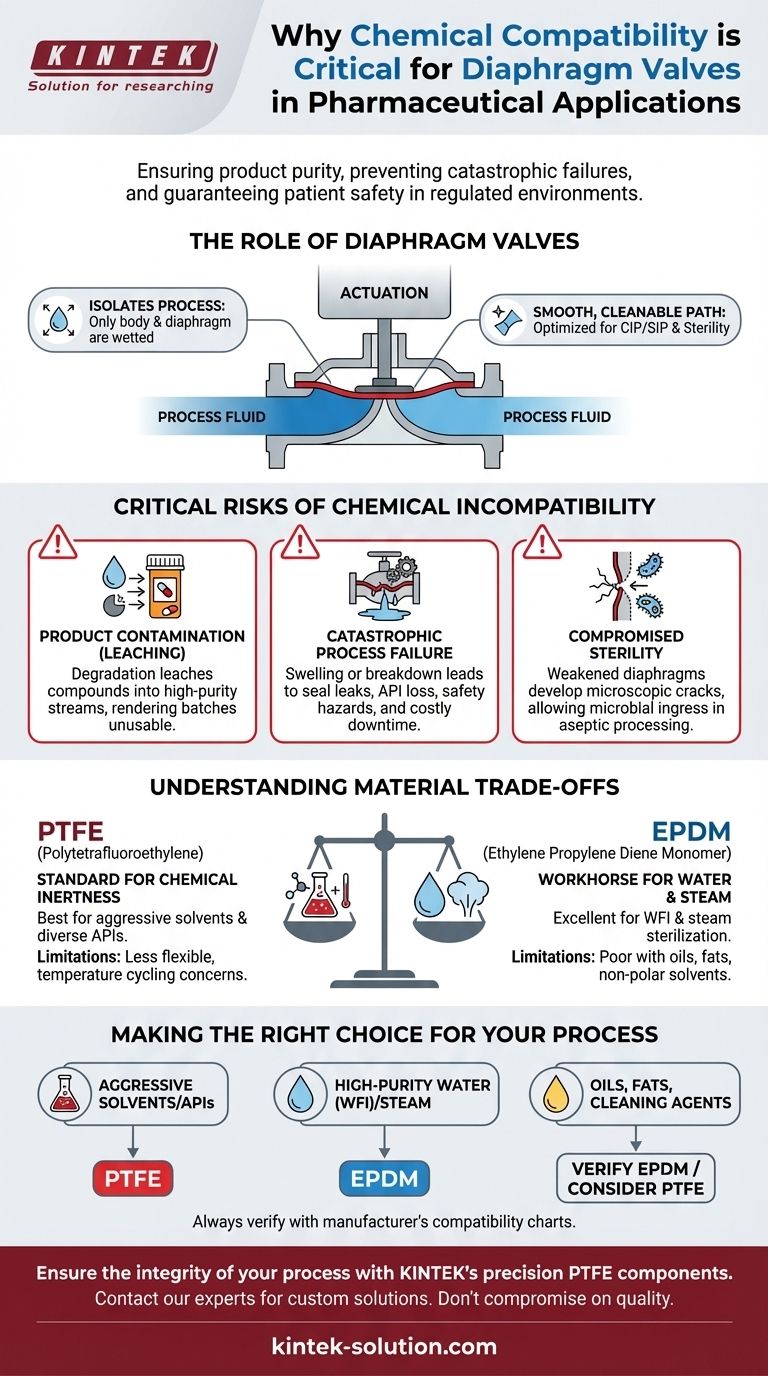 Why is chemical compatibility important for diaphragm valves in pharmaceutical applications? Ensure Product Purity & Patient Safety Visual Guide