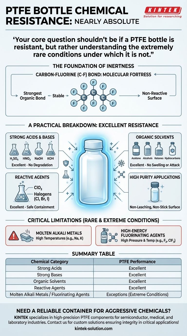 How does the PTFE bottle perform in terms of chemical resistance? Unmatched Protection for Harsh Chemicals Visual Guide