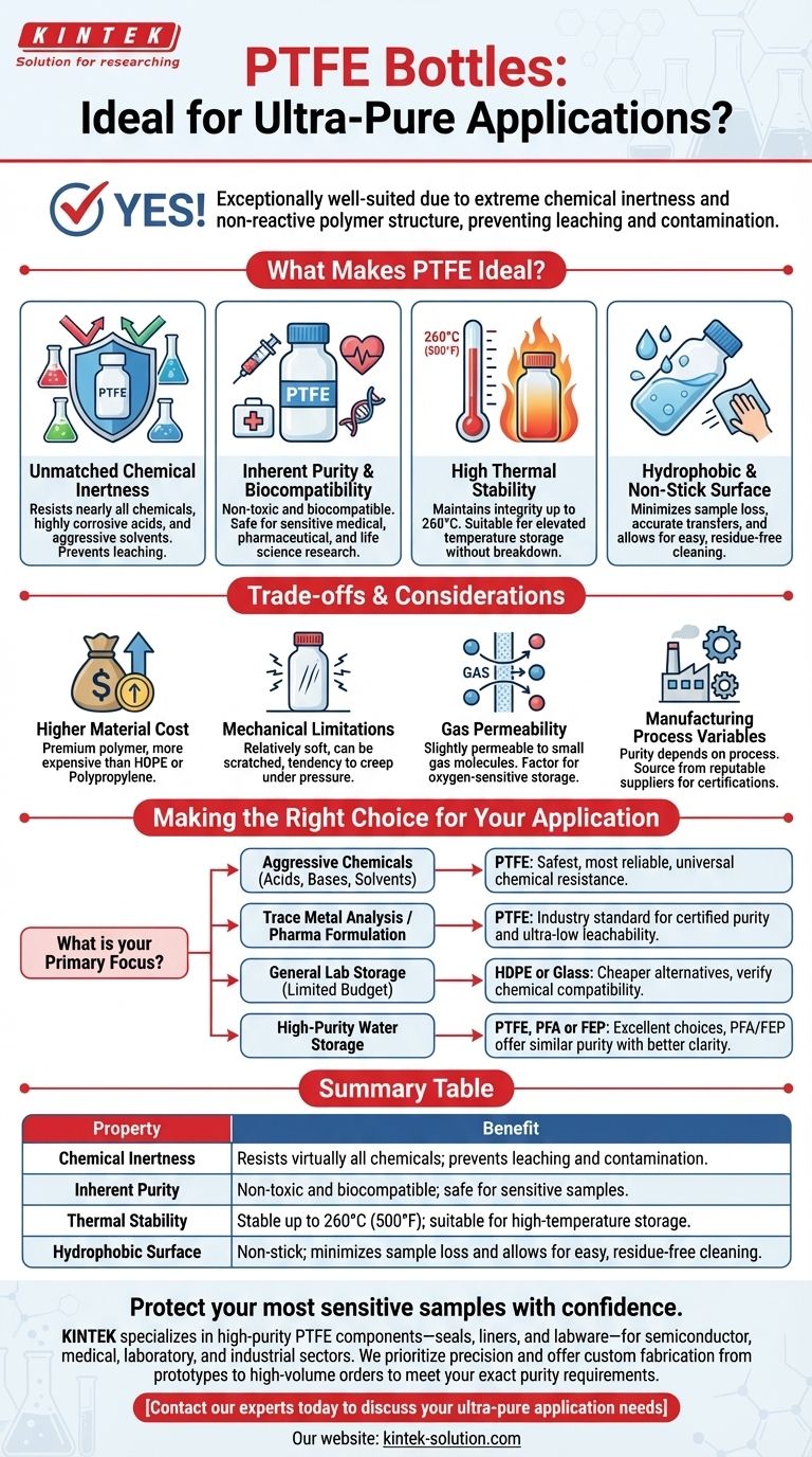 ¿Es la botella de PTFE adecuada para aplicaciones de ultrapureza? Garantice la integridad absoluta de la muestra Guía Visual