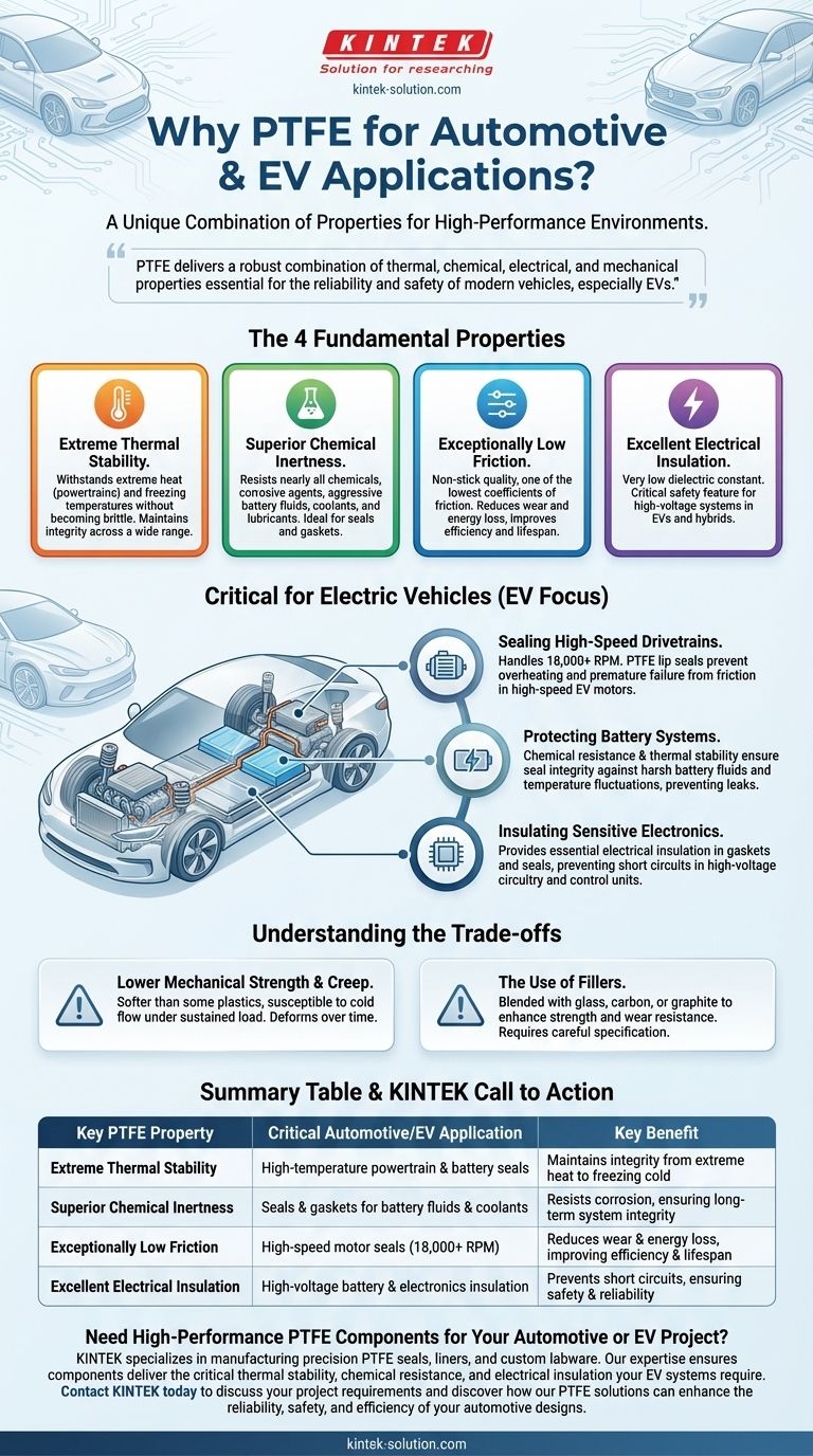Por que o PTFE é considerado adequado para a indústria automotiva, particularmente para veículos elétricos? | Resolva Desafios Críticos de Engenharia de VE Guia Visual