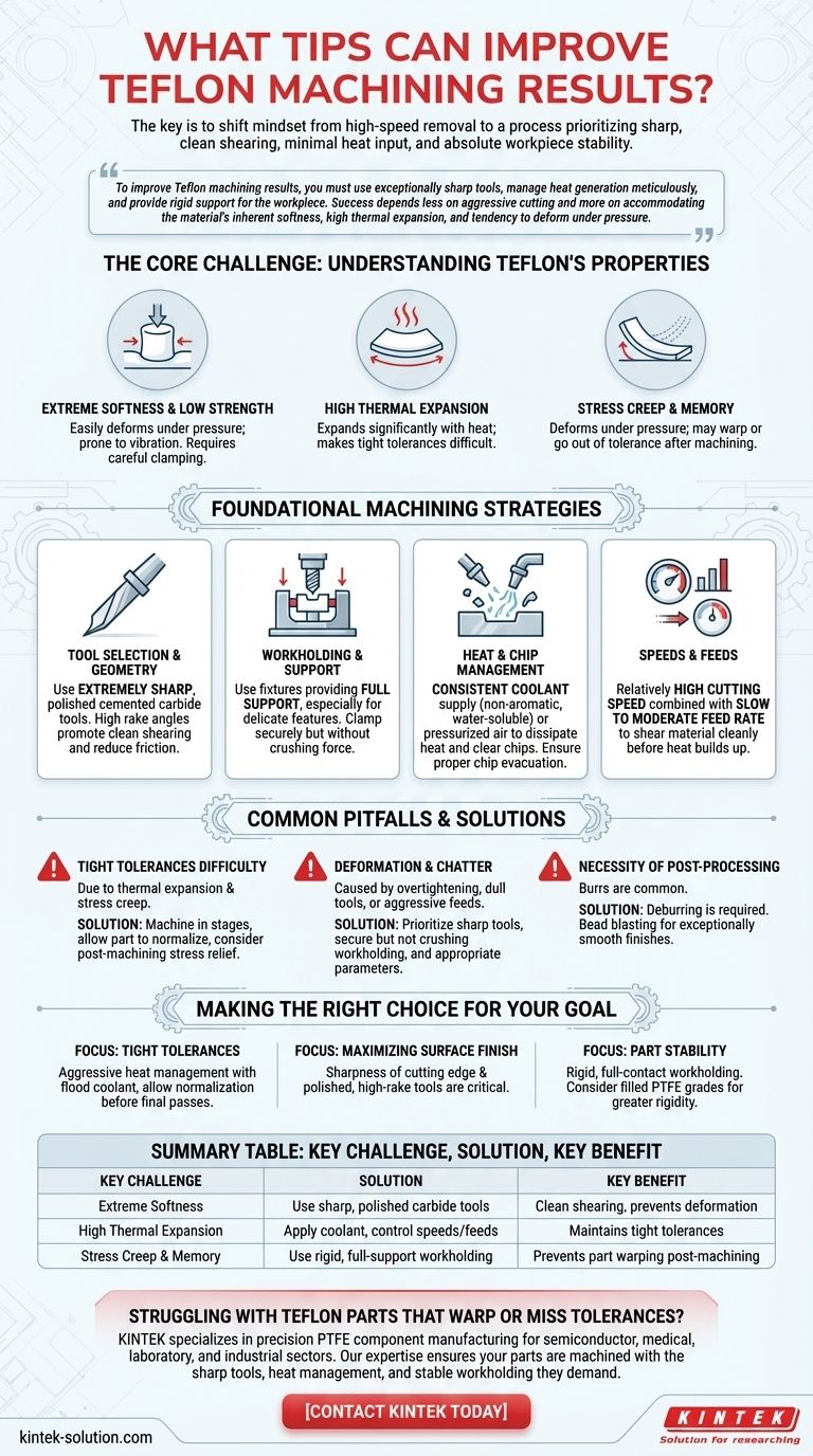 What tips can improve Teflon machining results? Master Sharp Tools, Heat Control, and Rigid Support Visual Guide