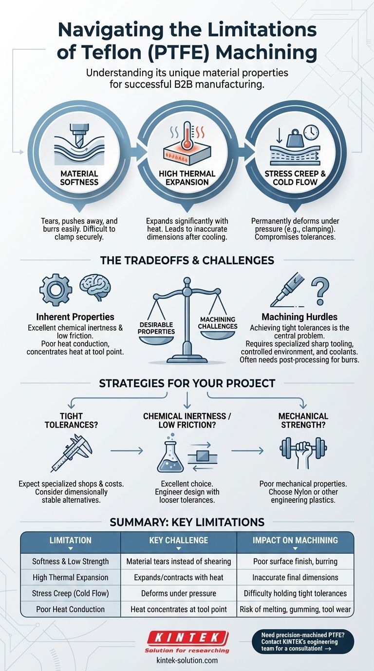 테플론 가공의 주요 한계점은 무엇인가요? 부드러움, 크리프, 열팽창 다루기 시각적 가이드