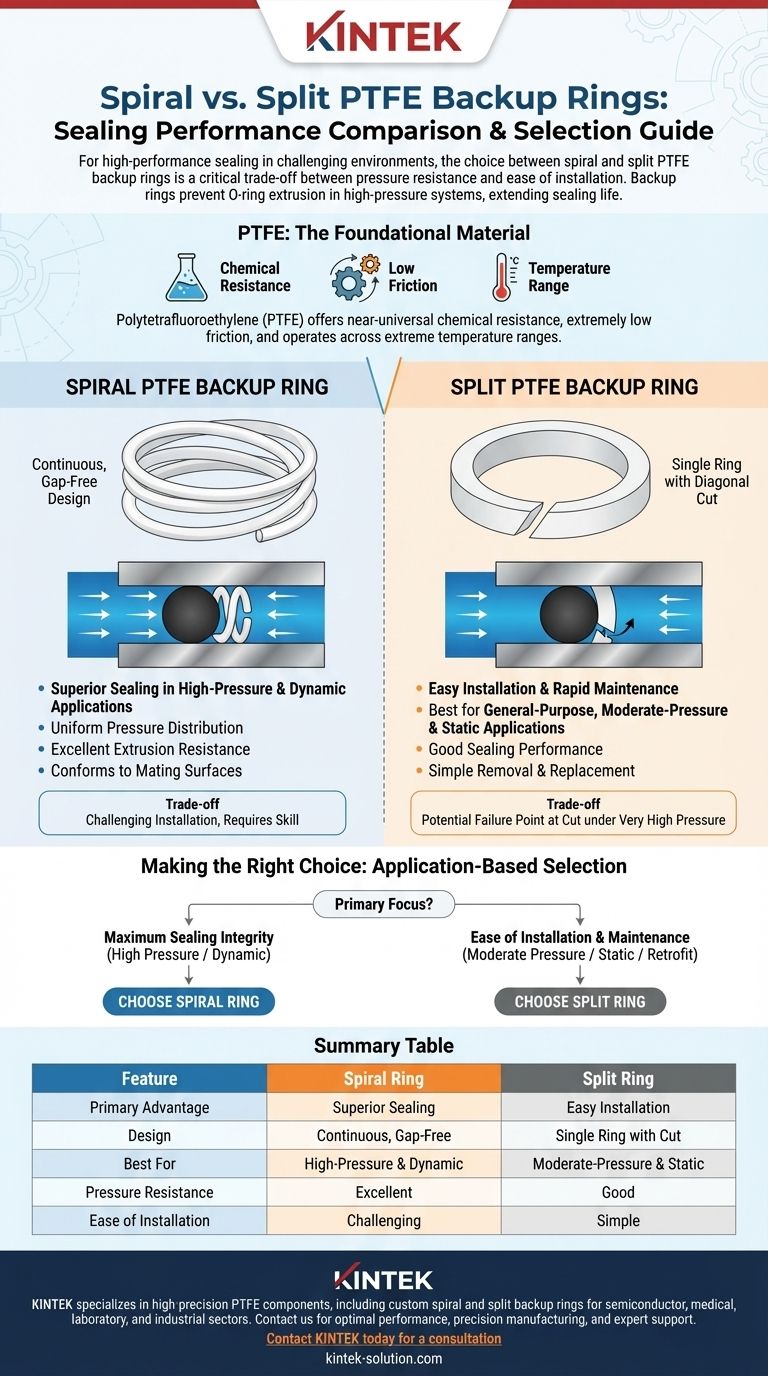나선형(Spiral) PTFE 백업 링과 분할형(Split) PTFE 백업 링을 밀봉 성능 측면에서 비교하면 어떻습니까? 고압 대 간편한 설치 시각적 가이드