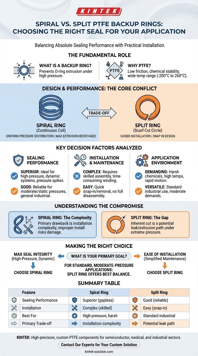 나선형 및 분할 PTFE 백업 링 중에서 선택할 때 어떤 요소를 고려해야 합니까? 시각적 가이드