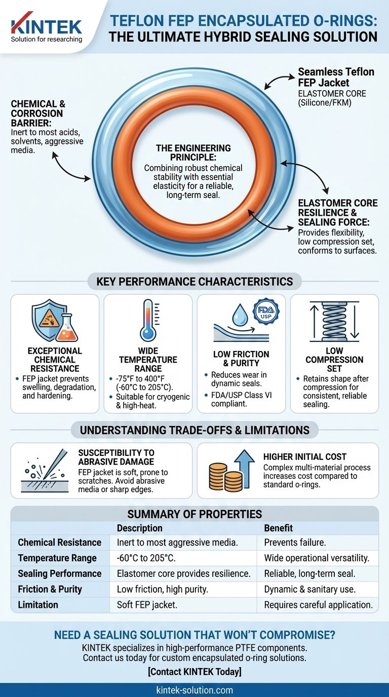 테플론 FEP 캡슐화 O-링의 특성은 무엇인가요? 극한의 내화학성 및 내열성을 위한 하이브리드 씰 시각적 가이드
