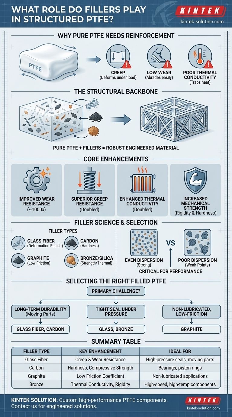 구조화된 PTFE에서 충전재는 어떤 역할을 합니까? 강도, 내마모성 및 열 성능 향상 시각적 가이드