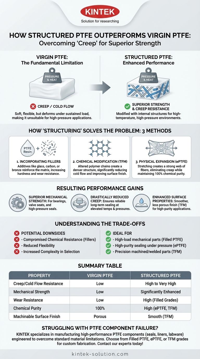 How does structured PTFE improve performance over virgin PTFE? Enhance Durability & Strength Visual Guide
