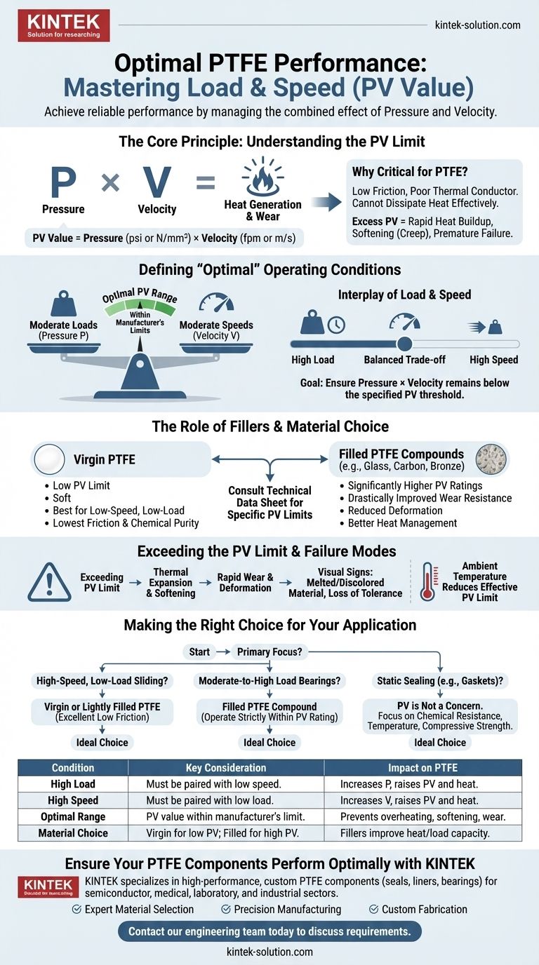 ما هي ظروف الحمل والسرعة المثلى لأداء PTFE؟ إتقان حد PV لإطالة العمر الافتراضي دليل مرئي