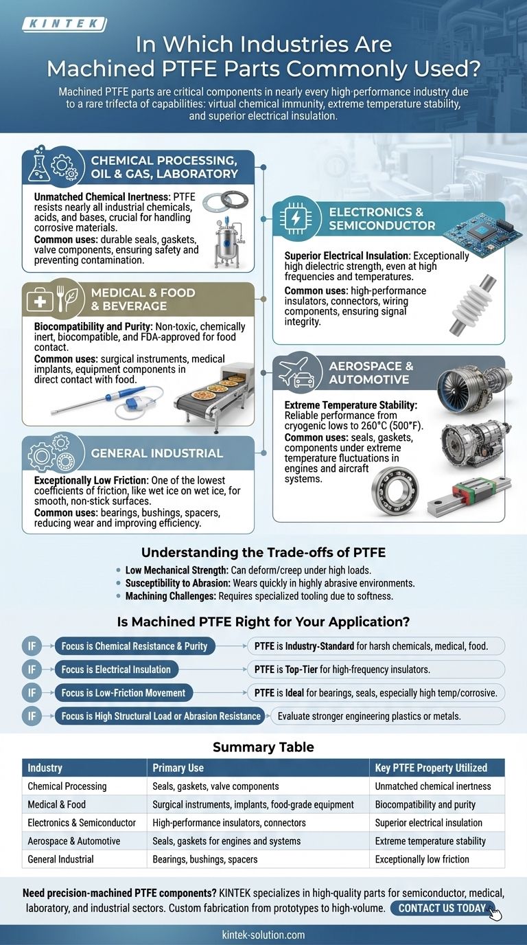 ¿En qué industrias se utilizan comúnmente las piezas de PTFE mecanizadas? Descubra el material esencial de alto rendimiento Guía Visual