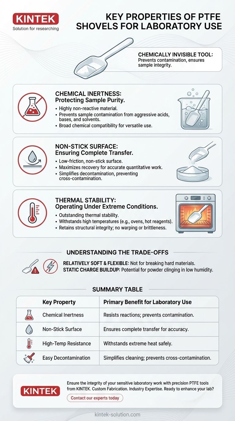 What are the key properties that make PTFE shovels ideal for laboratory use? Ensure Sample Integrity with Chemically Inert Tools Visual Guide