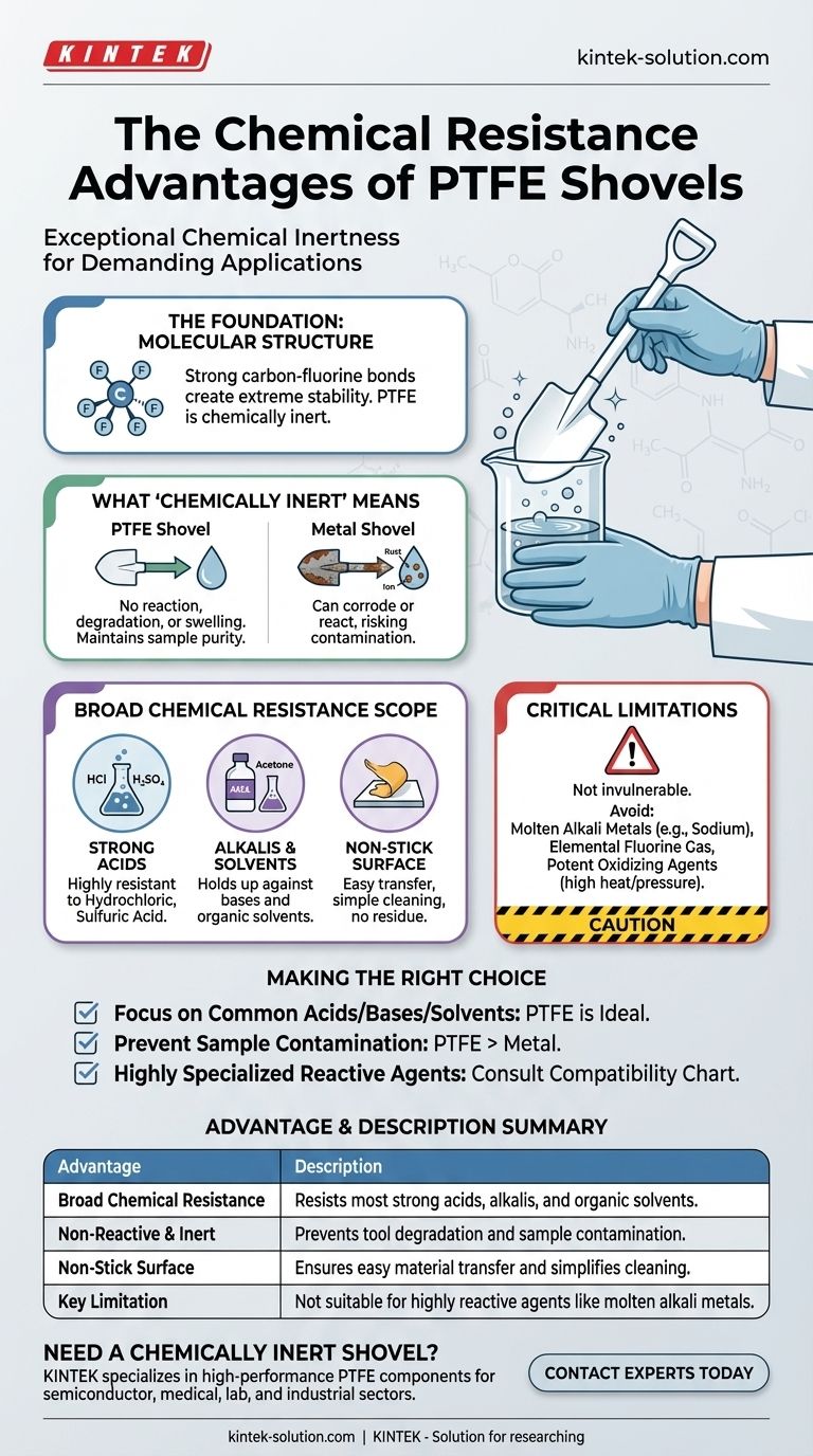 What are the advantages of PTFE shovels in terms of chemical resistance? Unmatched Inertness for Handling Corrosives Visual Guide