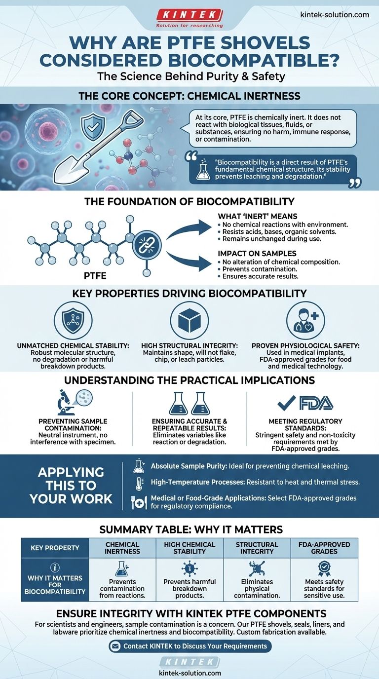 Why are PTFE shovels considered biocompatible? Ensure Sample Purity and Safety Visual Guide