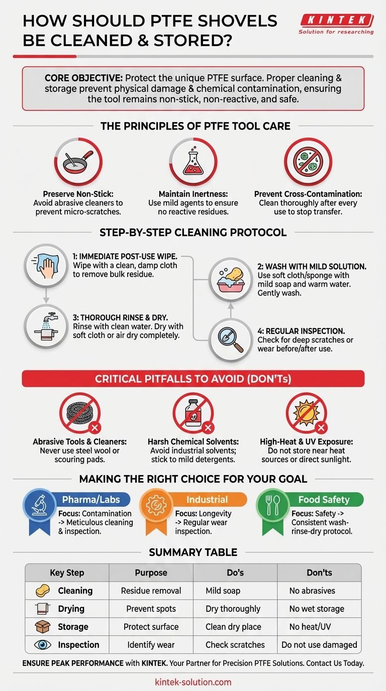How should PTFE shovels be cleaned and stored? Protect Your Investment with Proper Care Visual Guide